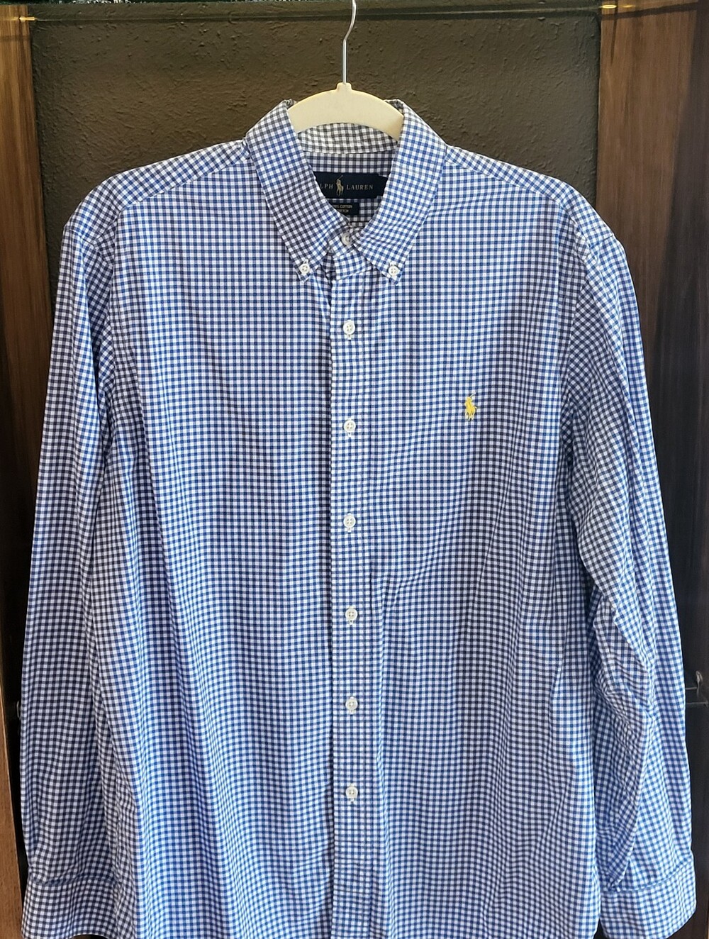 Ralph Lauren Blue/White Gingham Check Cotton Button-down Shirt Large